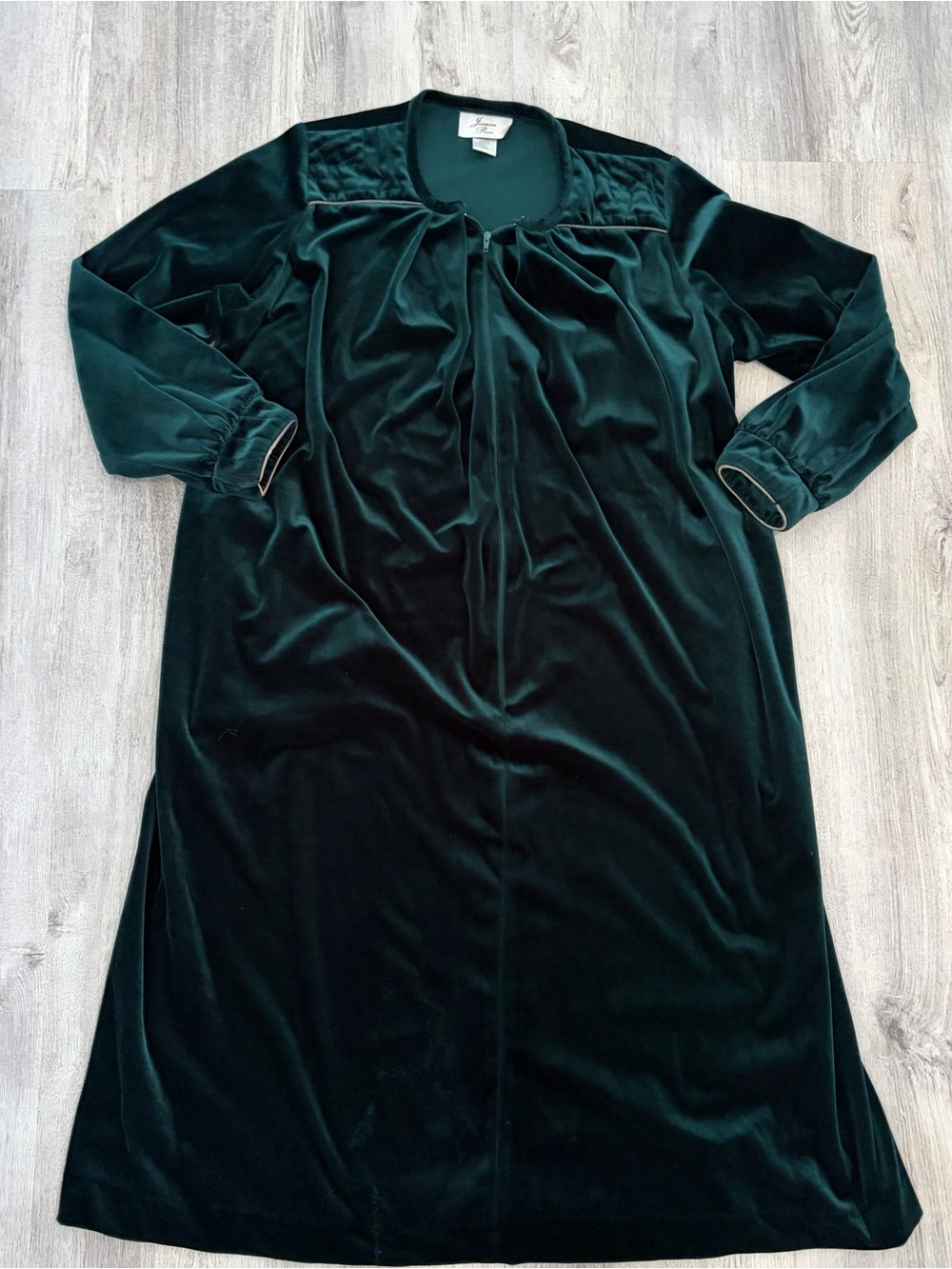 VTG Jasmine Rose Velvet Nightgown Bath Robe Women's S Green Zipper Retro 80s 90s